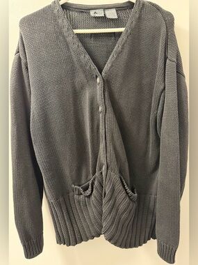Lizwear Women’s Dark Gray Button-Front Knit Sweater Cardigan Size M